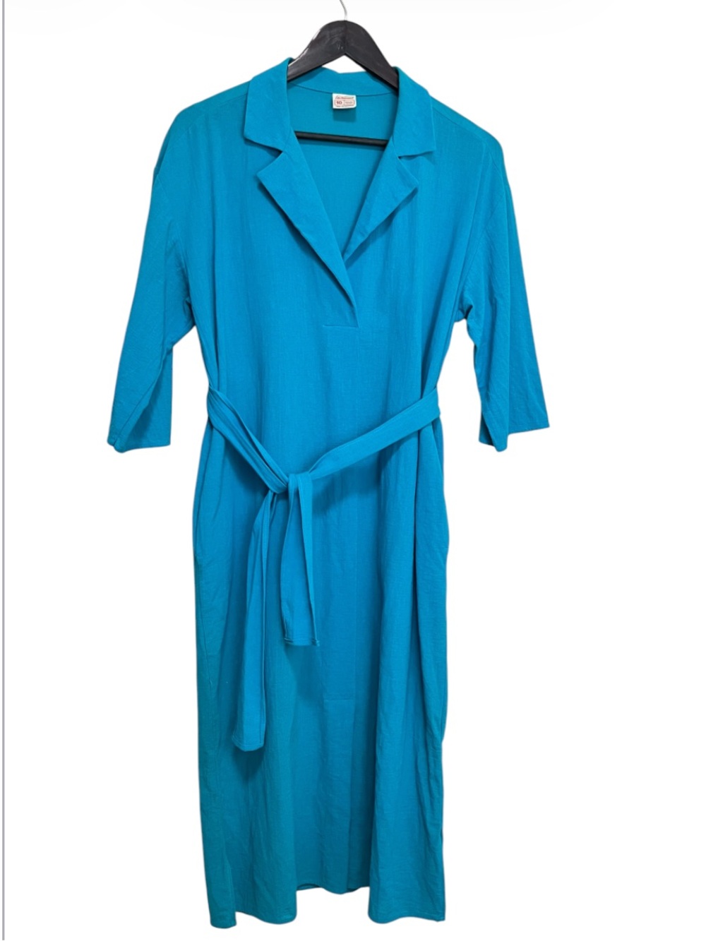 Vintage St. Michael Bright Teal Belted Midi Shirt Dress